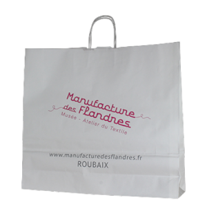 Sac publicitaire papier poignées torsadées 55+14x45 cm