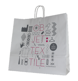 Sac publicitaire papier poignées torsadées 55+15x49 cm