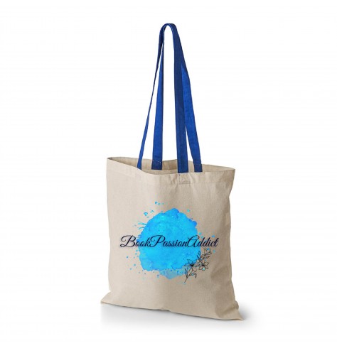 Tote bag personnalisé coton naturel 140 gr 38x42 cm anses couleur bleu royal