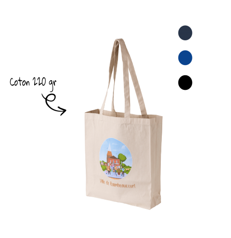 Sac cabas personnalisé coton naturel ou teinté 220 gr avec soufflets 38x42+10+10 cm
